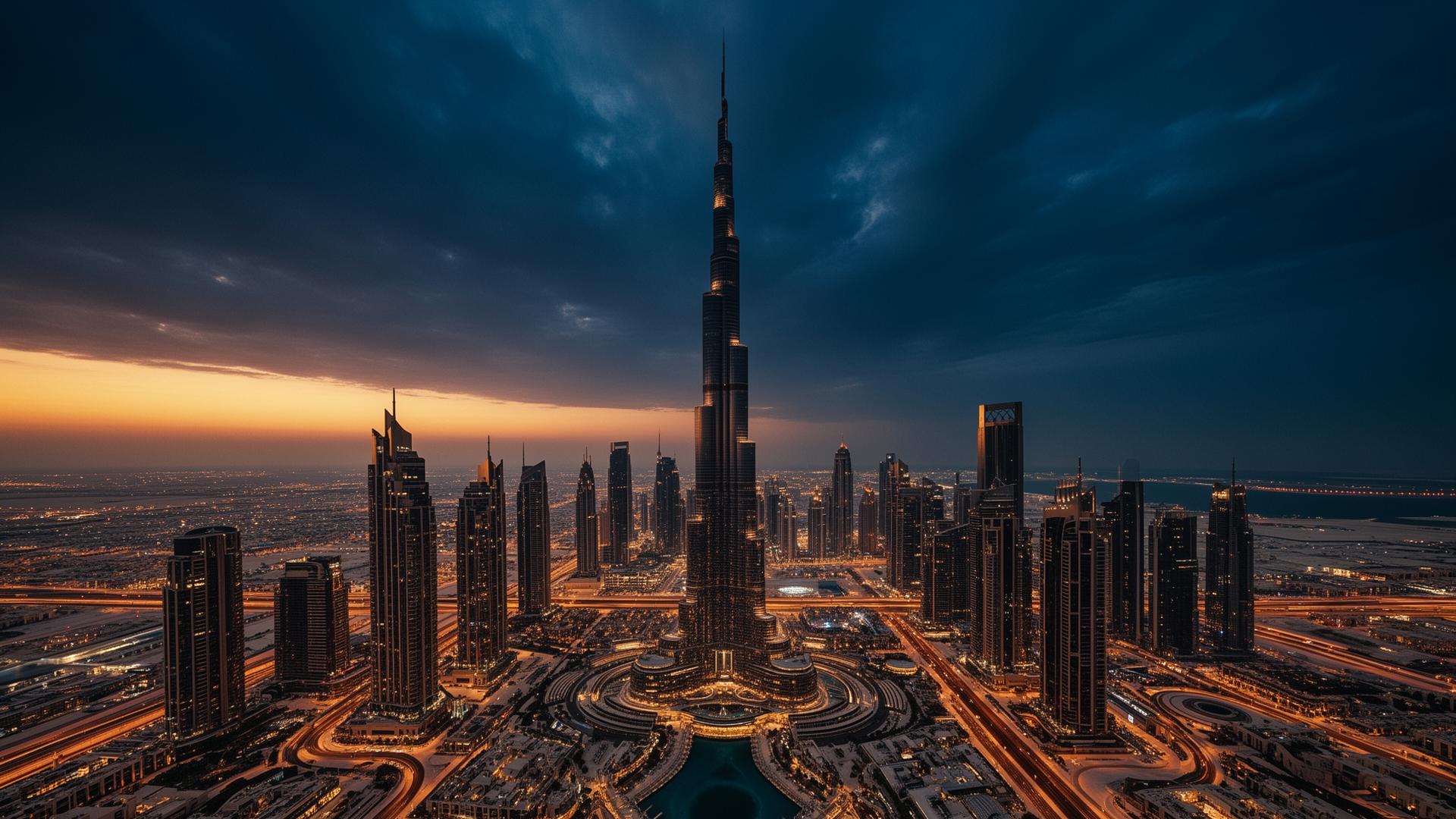 Dubai skyline at golden hour